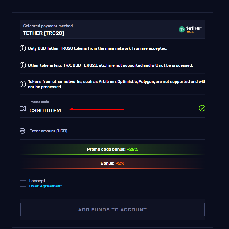 How to Use a CSGONet Promocod step 3