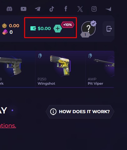 Deposit section on skinclub