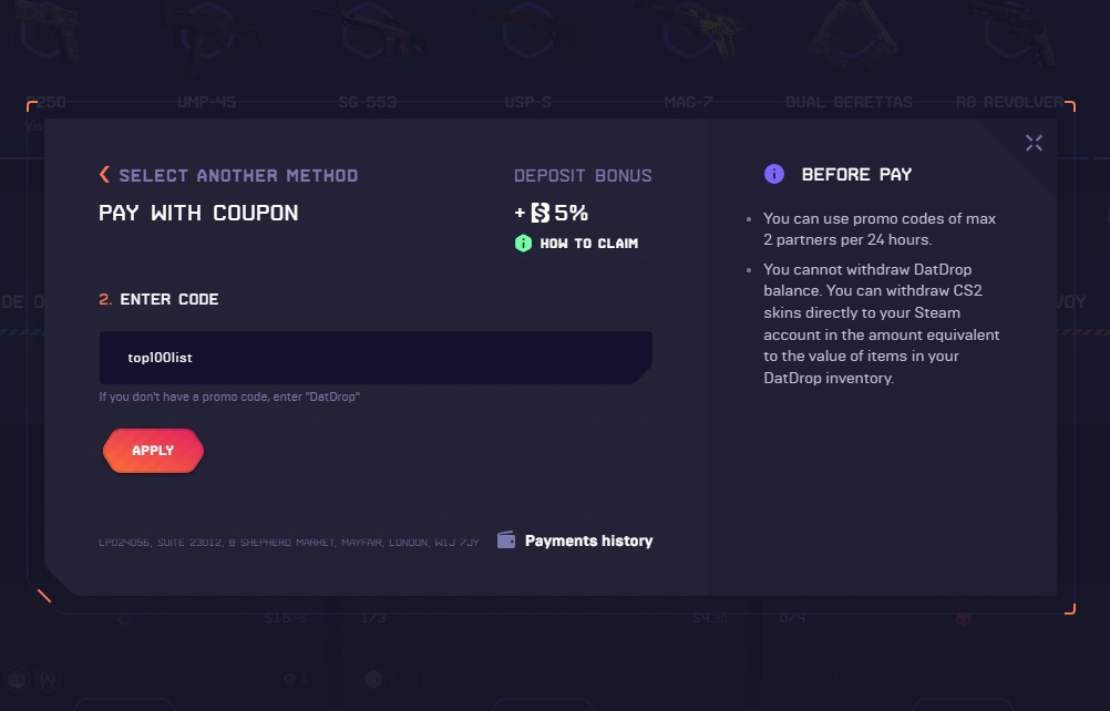 DatDrop How to Use Promo Code step 4