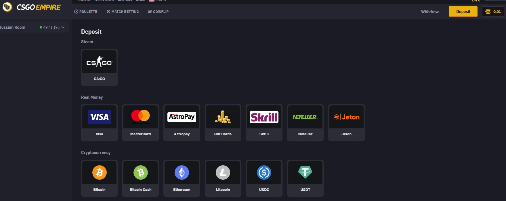 csgo roulette sites payment option
