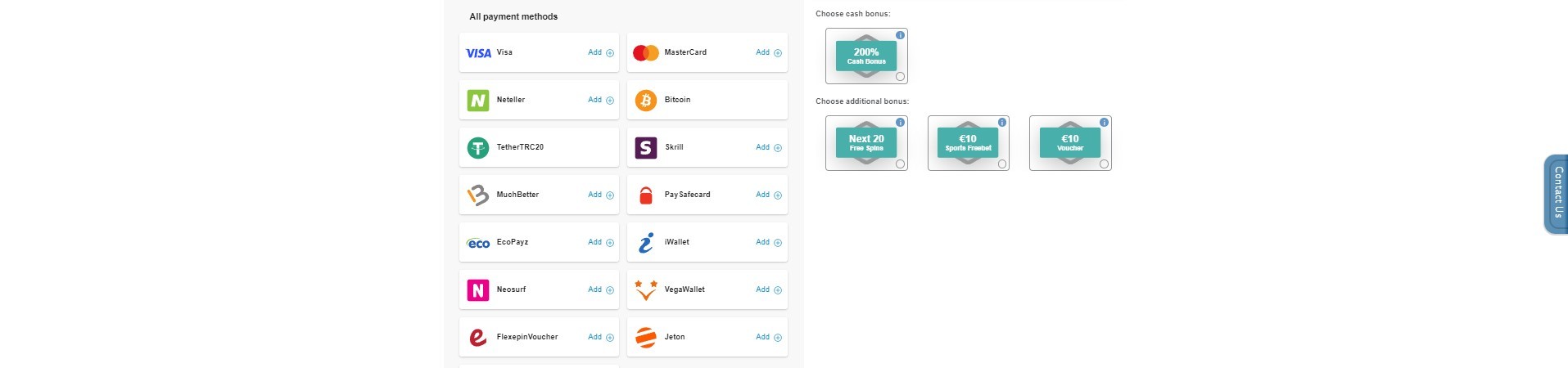 Deposit & withdrawal methods on conquestador