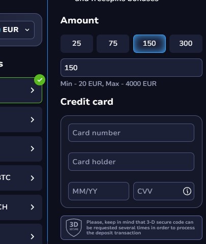 Deposit on 7bit casino