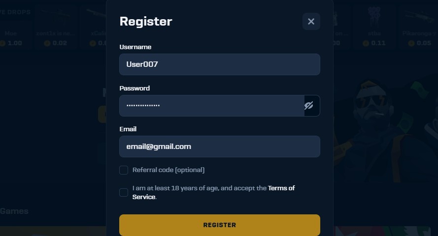 Register on rain.gg