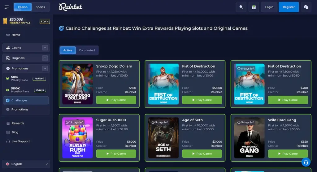 RainBet Player Challenges