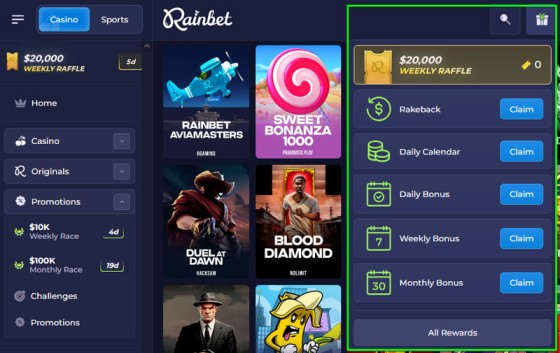 RainBet Calendar Bonuses
